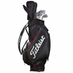 Titleist Jet Black Midsize Staff Golf Cart Bag -Putter Sales 2020jetblackmidsizestaffcartbagblackred4