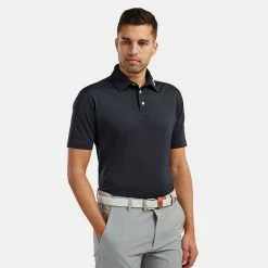 FootJoy Stretch Pique Solid Golf Polo Shirt -Putter Sales FOOTJOY PERF SS SHIRT ATH NAVY Model 1