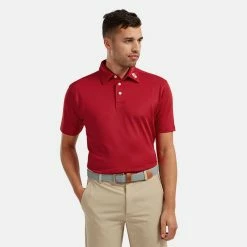 FootJoy Stretch Pique Solid Golf Polo Shirt 9 FootJoy Stretch Pique Solid Golf Polo Shirt -Putter Sales FOOTJOY PERF SS SHIRT ATH RED Model 1