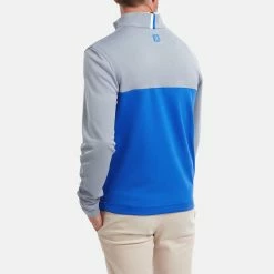 FootJoy Colour Blocked Chill-Out 1/2 Zip Golf Pullover -Putter Sales FootJoy SS22 Colour Blocked Chill Out 1 2 Zip Golf Sweater Dove Grey Royal 88403 model 3