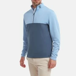 FootJoy Colour Blocked Chill-Out 1/2 Zip Golf Pullover -Putter Sales FootJoy SS22 Colour Blocked Chill Out 1 2 Zip Golf Sweater Dusk Blue Ink 88402 model 1