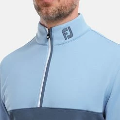 FootJoy Colour Blocked Chill-Out 1/2 Zip Golf Pullover -Putter Sales FootJoy SS22 Colour Blocked Chill Out 1 2 Zip Golf Sweater Dusk Blue Ink 88402 model 2
