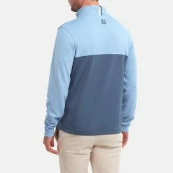 FootJoy Colour Blocked Chill-Out 1/2 Zip Golf Pullover -Putter Sales FootJoy SS22 Colour Blocked Chill Out 1 2 Zip Golf Sweater Dusk Blue Ink 88402 model 3