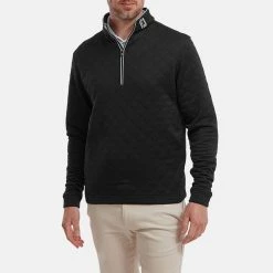 FootJoy Diamond Jacquard Chill-Out 1/4 Zip Golf Pullover -Putter Sales FootJoy SS22 Diamond Jacquard Chill Out 1 4 Zip Golf Sweater Black Grey 88451 model 1