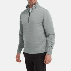 FootJoy Diamond Jacquard Chill-Out 1/4 Zip Golf Pullover -Putter Sales FootJoy SS22 Diamond Jacquard Chill Out 1 4 Zip Golf Sweater Grey Charcoal 88453 model 1