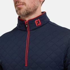 FootJoy Diamond Jacquard Chill-Out 1/4 Zip Golf Pullover -Putter Sales FootJoy SS22 Diamond Jacquard Chill Out 1 4 Zip Golf Sweater Navy Bright Red 88452 model 2