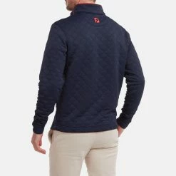 FootJoy Diamond Jacquard Chill-Out 1/4 Zip Golf Pullover -Putter Sales FootJoy SS22 Diamond Jacquard Chill Out 1 4 Zip Golf Sweater Navy Bright Red 88452 model 3