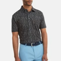 FootJoy Digital Camo FJ Print Lisle Golf Polo Shirt 9 FootJoy Digital Camo FJ Print Lisle Golf Polo Shirt -Putter Sales FootJoy SS22 Digital Camo FJ Print Lisle Golf Polo Shirt Black 88437 Model 1