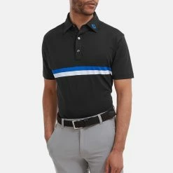FootJoy Double Chest Band Pique Golf Polo Shirt -Putter Sales FootJoy SS22 Double Chest Band Pique Golf Polo Shirt Black Cobalt White 88441 model 1