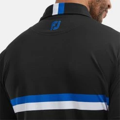 FootJoy Double Chest Band Pique Golf Polo Shirt -Putter Sales FootJoy SS22 Double Chest Band Pique Golf Polo Shirt Black Cobalt White 88441 model 2