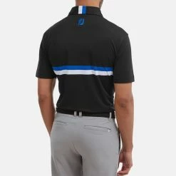 FootJoy Double Chest Band Pique Golf Polo Shirt -Putter Sales FootJoy SS22 Double Chest Band Pique Golf Polo Shirt Black Cobalt White 88441 model 3