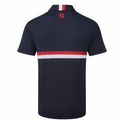 FootJoy Double Chest Band Pique Golf Polo Shirt 8 FootJoy Double Chest Band Pique Golf Polo Shirt -Putter Sales FootJoy SS22 Double Chest Band Pique Golf Polo Shirt Navy Red White 88440 Back