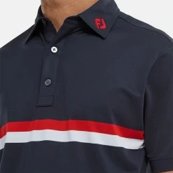 FootJoy Double Chest Band Pique Golf Polo Shirt 10 FootJoy Double Chest Band Pique Golf Polo Shirt -Putter Sales FootJoy SS22 Double Chest Band Pique Golf Polo Shirt Navy Red White 88440 model 2