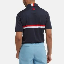 FootJoy Double Chest Band Pique Golf Polo Shirt 11 FootJoy Double Chest Band Pique Golf Polo Shirt -Putter Sales FootJoy SS22 Double Chest Band Pique Golf Polo Shirt Navy Red White 88440 model 3