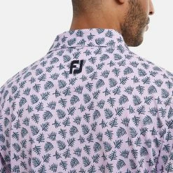 FootJoy Shadow Palm Print Pique Golf Polo Shirt -Putter Sales FootJoy SS22 Shadow Palm Print Pique Golf Polo Shirt Lavender Navy 88373 model 2