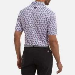 FootJoy Shadow Palm Print Pique Golf Polo Shirt -Putter Sales FootJoy SS22 Shadow Palm Print Pique Golf Polo Shirt Lavender Navy 88373 model 3