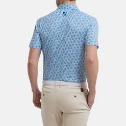 FootJoy Shadow Palm Print Pique Golf Polo Shirt -Putter Sales FootJoy SS22 Shadow Palm Print Pique Golf Polo Shirt Dove Grey Royal 88376 model 3
