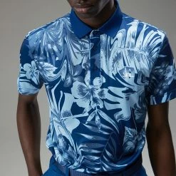 Jlindeberg J.Lindeberg Martin Print Golf Polo Shirt -Putter Sales J.Lindeberg Martin Print Regular Fit Polo GMJT07413 0470 SHLIN150 Hibiscus BlueWhite Model 2