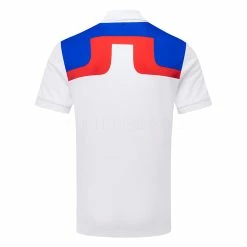 Jlindeberg J.Lindeberg Jeff Golf Polo Shirt -Putter Sales J.Lindeberg SS23 Jeff Regular Fit Polo GMJT07620 0000 SHLIN181 WhiteLapis BlueFiery Red Back