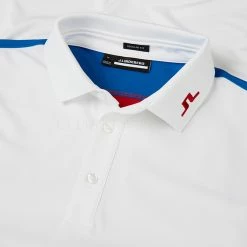 Jlindeberg J.Lindeberg Jeff Golf Polo Shirt -Putter Sales J.Lindeberg SS23 Jeff Regular Fit Polo GMJT07620 0000 SHLIN181 WhiteLapis BlueFiery Red Detail