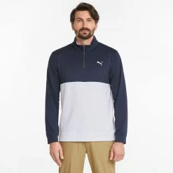 Puma Gamer Colour Block 1/4 Zip Golf Popover -Putter Sales PUMA SS22 Gamer Colorblock 1 4 Zip Sweater Code 532985 02 SWPUM236 M Navy Blazer Bright White Model 1