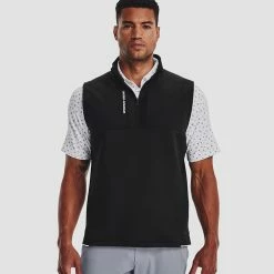 Underarmour Under Armour Storm Daytona 1/2 Zip Golf Vest -Putter Sales Under Armour AW22 Storm Daytona Vest Wind Top 1373408 001 WTUND090 Black Black Reflective Model 1