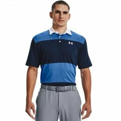 Underarmour Under Armour Playoff 2.0 Club Stripe Golf Polo Shirt -Putter Sales Under Armour SS22 Playoff 2.0 Club Stripe Golf Polo Shirt 1327037 479 Victory Blue Academy White Model 1