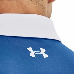 Underarmour Under Armour Playoff 2.0 Club Stripe Golf Polo Shirt -Putter Sales Under Armour SS22 Playoff 2.0 Club Stripe Golf Polo Shirt 1327037 479 Victory Blue Academy White Model 2