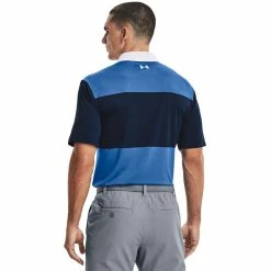 Underarmour Under Armour Playoff 2.0 Club Stripe Golf Polo Shirt -Putter Sales Under Armour SS22 Playoff 2.0 Club Stripe Golf Polo Shirt 1327037 479 Victory Blue Academy White Model 3