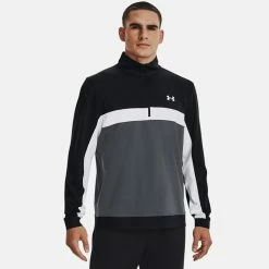 Underarmour Under Armour Storm 1/2 Zip Golf Sweater -Putter Sales Under Armour SS22 Storm 1 2 Zip Golf Sweater Black Jet Gray White 1370119 001 Model 1