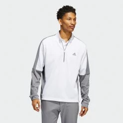 Adidas Colour Block 1/4 Zip Golf Sweater -Putter Sales adidas SS22 Colour Block 1 4 Zip Golf Sweater White HM2587 Model 1