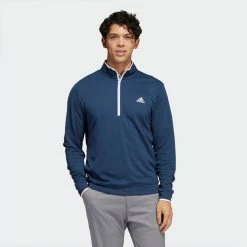 Adidas Primegreen UPF Lightweight 1/4 Zip Golf Sweater -Putter Sales adidas SS22 Primegreen UPF Lightweight 1 4 Zip Golf Sweater Crew HF2974 Navy White Model 1