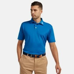 FootJoy Stretch Pique Solid Golf Polo Shirt -Putter Sales footjoy pique ss shirt ath 91817 cobalt Model 1